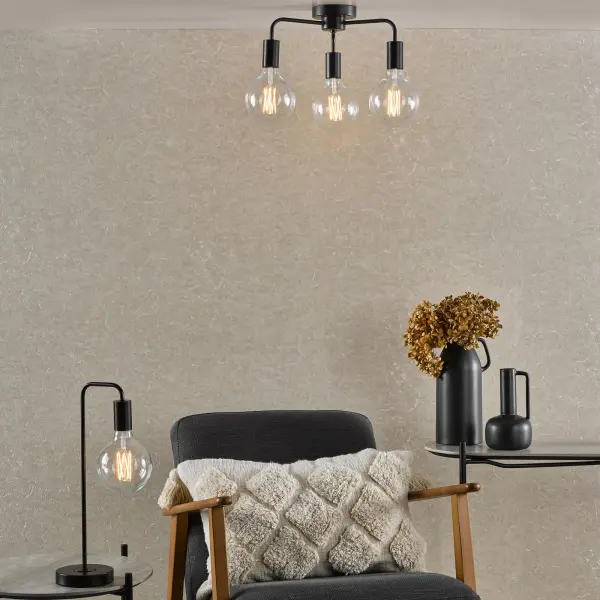 Dena 3 Light Semi Flush Fitting in Matt Black